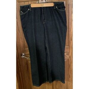 Lands End Women Plus Denim Jeans 20W Mid Rise Straight Dark Wash 40x28 Cotton